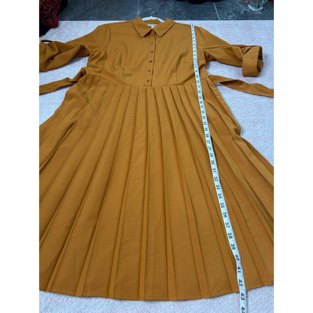 Nanette Lepore Pleated Midi Shirt Dress Size 16 3/4 Roll Tab Sleeves Fall Office - Picture 8 of 11
